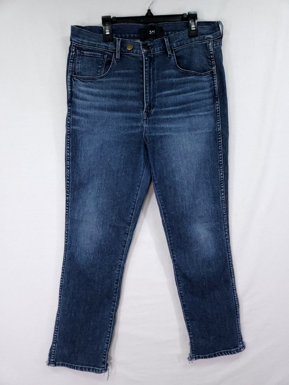 3x1 High Rise Tapered Leg Jeans Size 31 Dark Wash Blue Altered Raw Released Hem